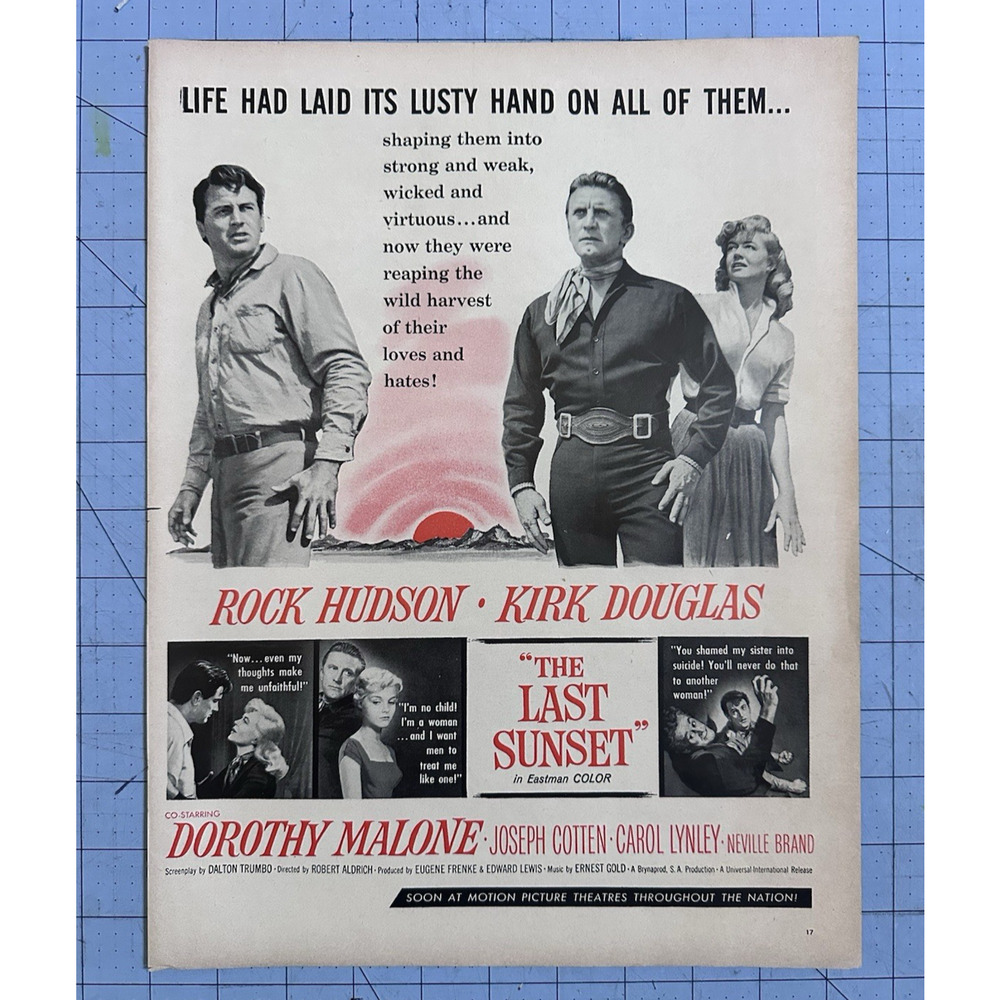 The Last Sunset Rock Hudson Kirk Douglas Vintage 1961 Movie Ad Magazine Print